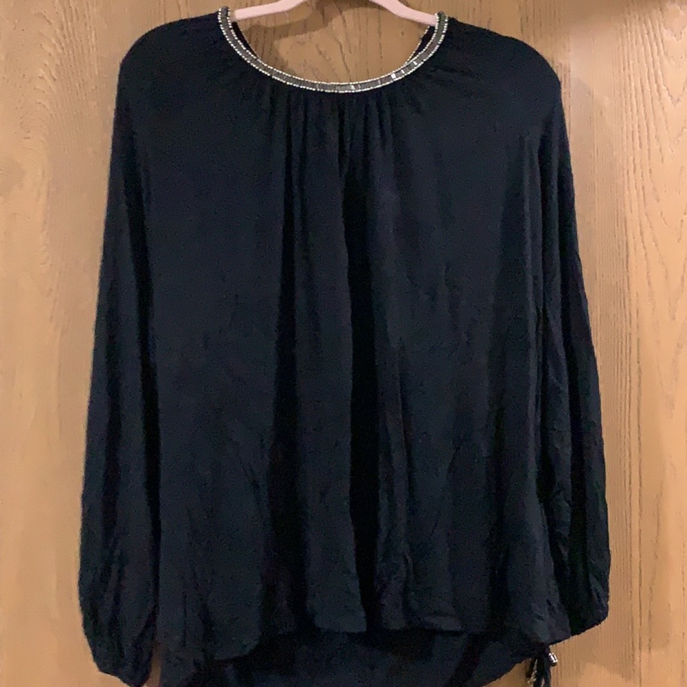 ▪️ ROSE + OLIVE ▪️ Black Peasant Top with Shiny Beading - Picture 3 of 11